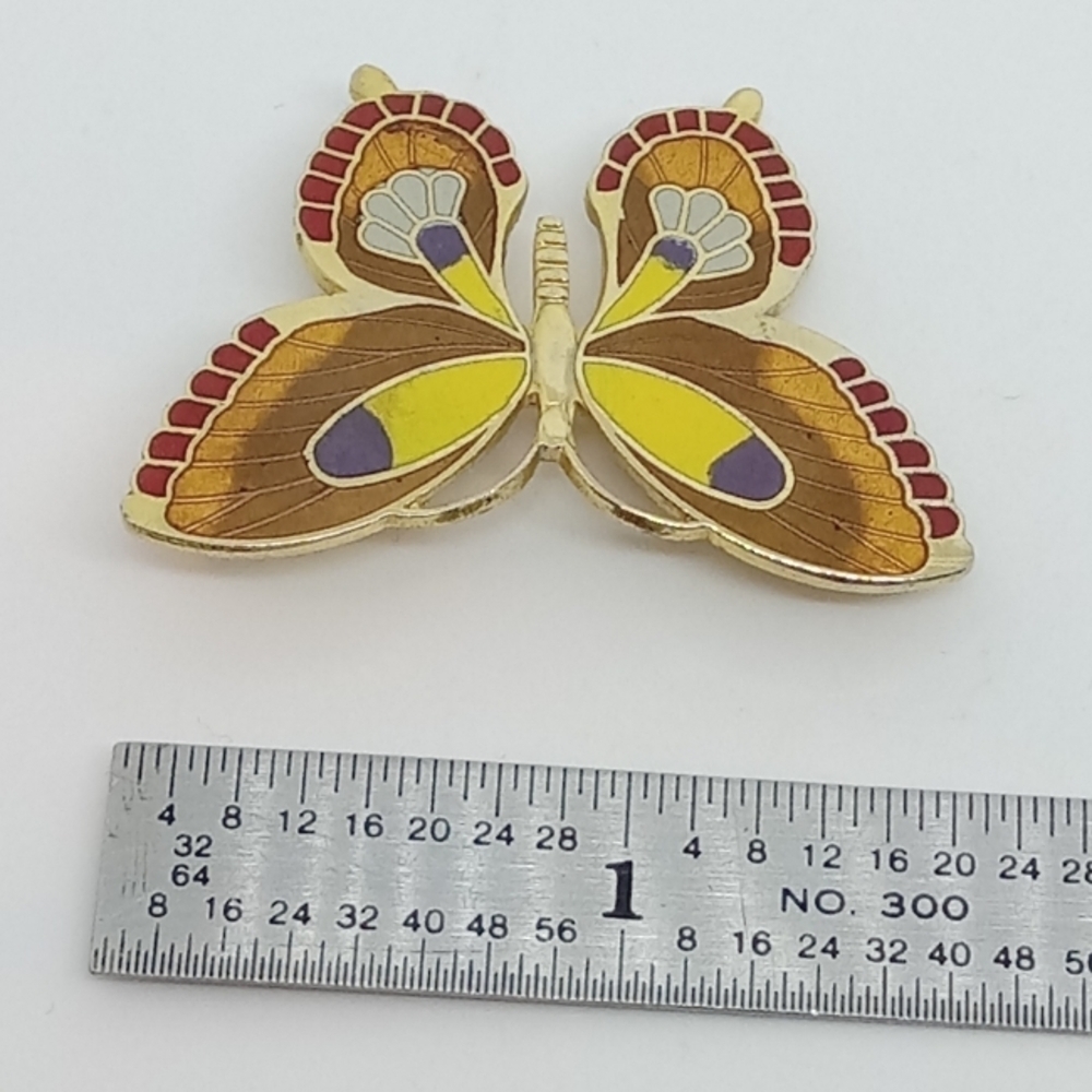* vintage unsigned Cloisonne Moth Butterfly gold tone pin brooch - Picture 2 of 4